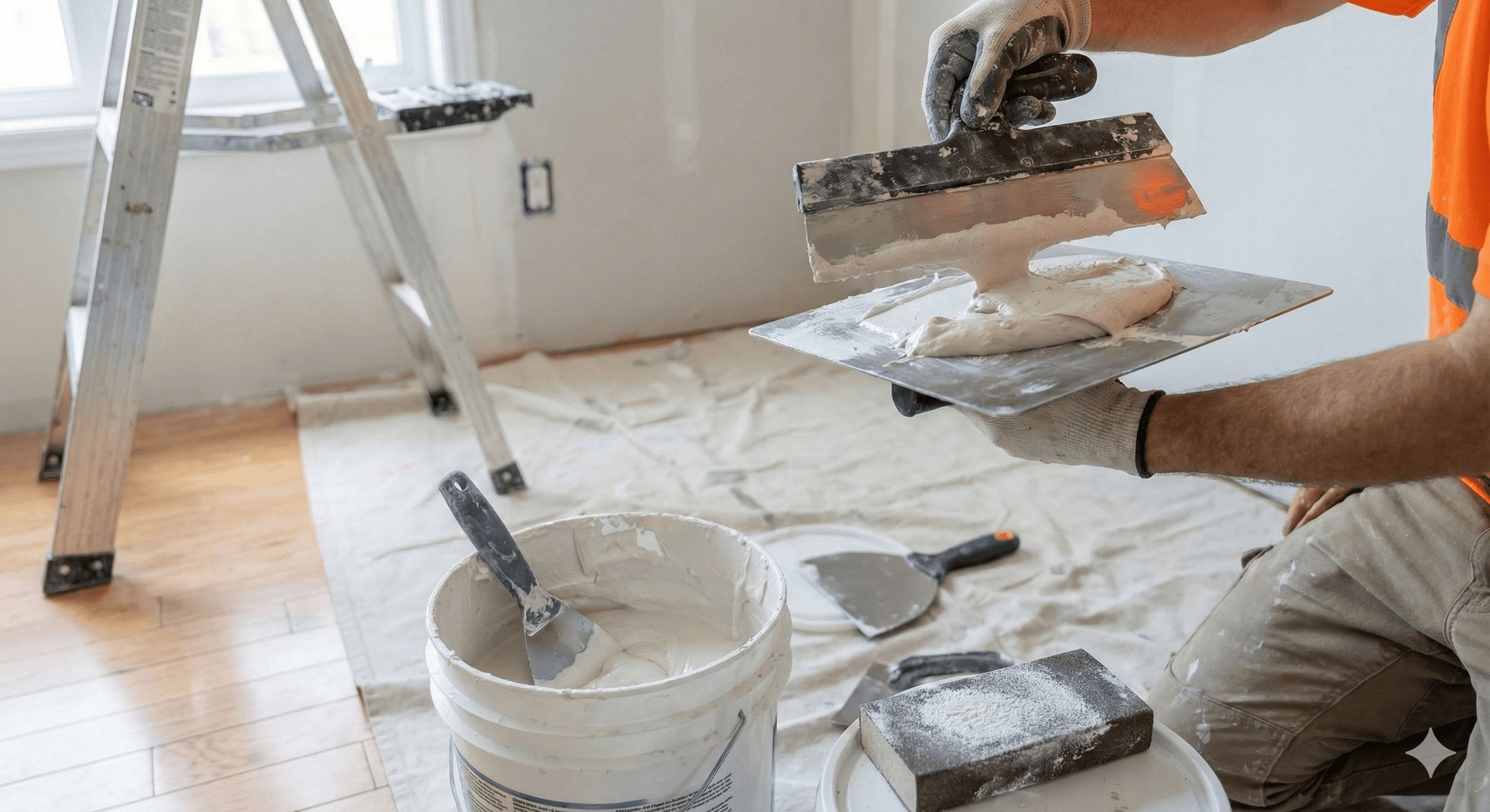 Smooth plaster wall finish in progress